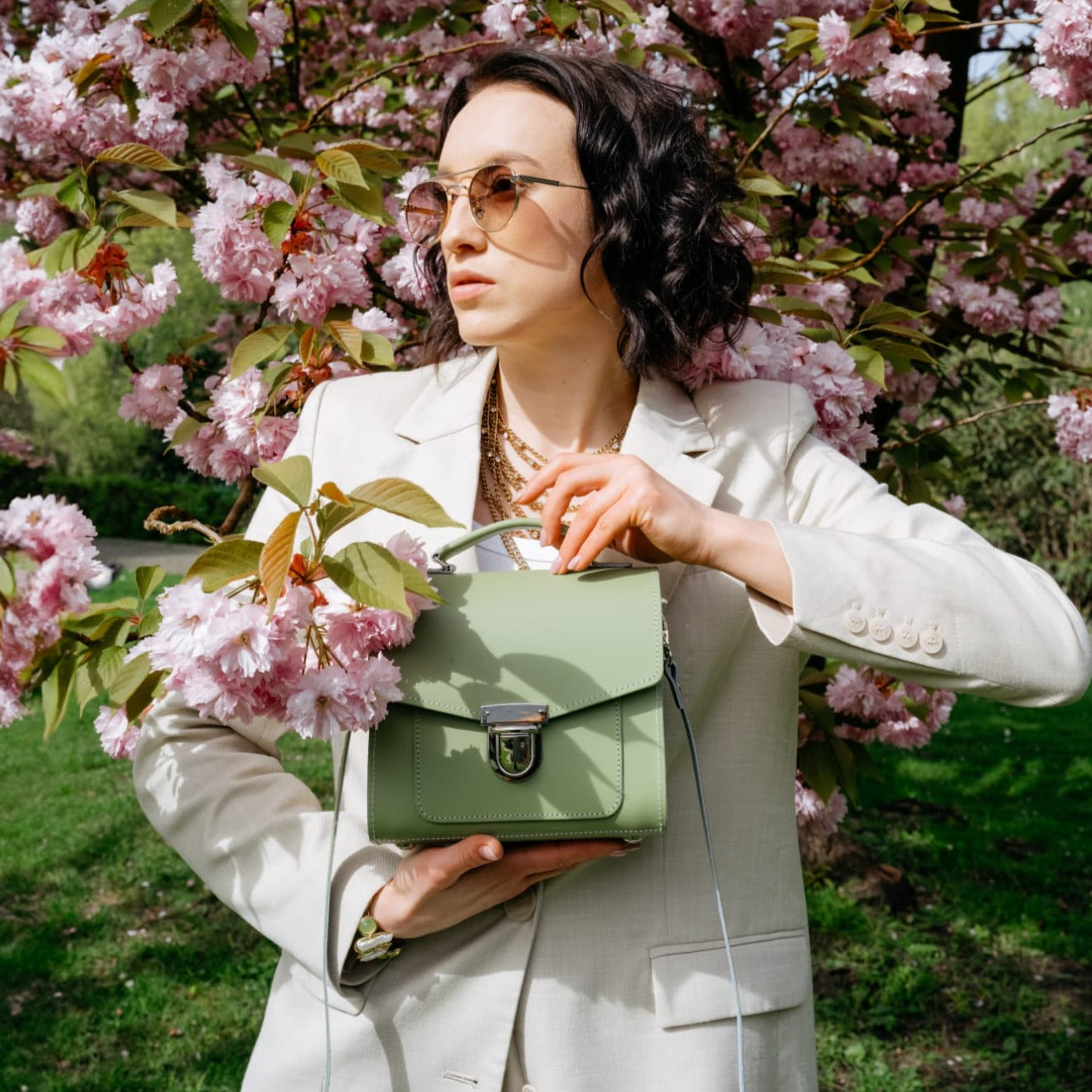 Leather Bag with florals - Archetype Accessories