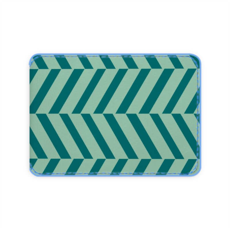 Herringbone green and aqua leather credit card holder