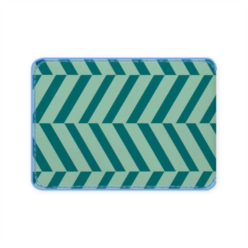 Herringbone green and aqua leather credit card holder