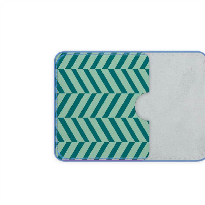 Herringbone green and aqua leather credit card holder