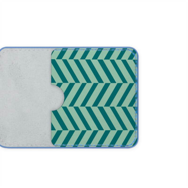 Herringbone green and aqua leather credit card holder
