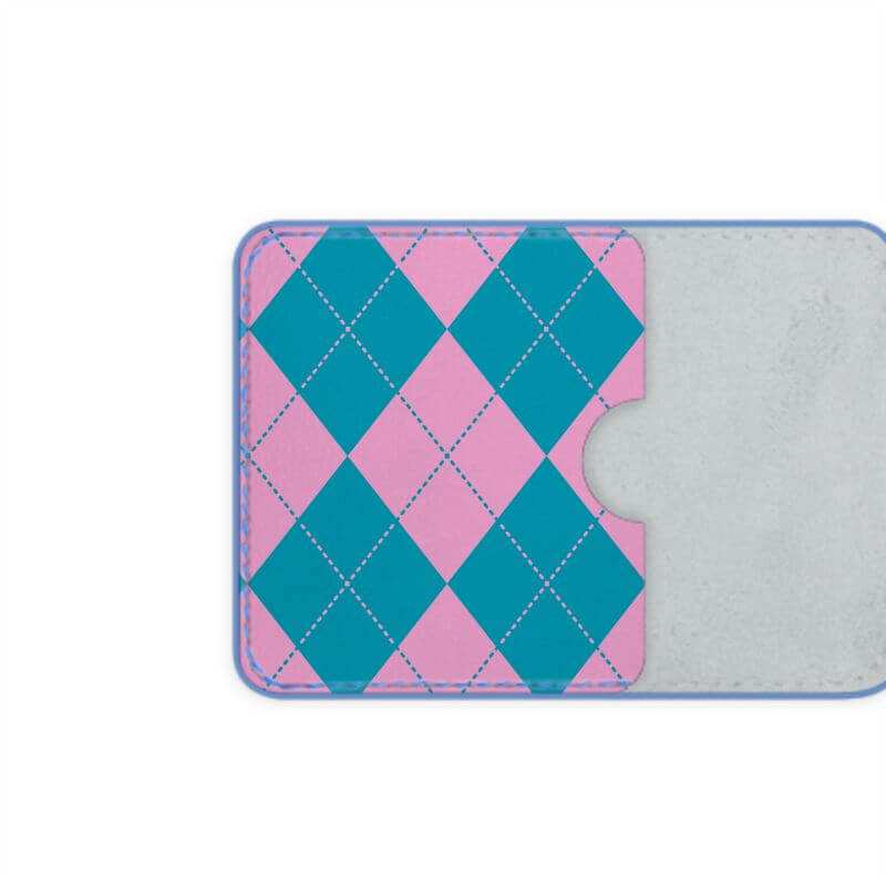 Argyle pink and blue leather credit card holder
