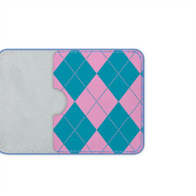 Argyle pink and blue leather credit card holder