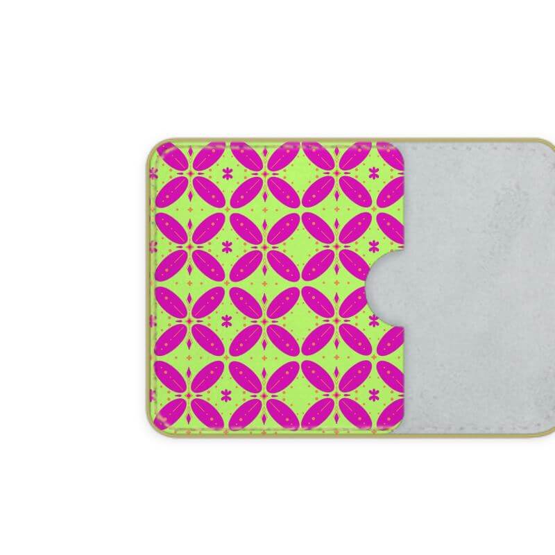 Flower motif hot pink and yellow luxury leather credit card holder