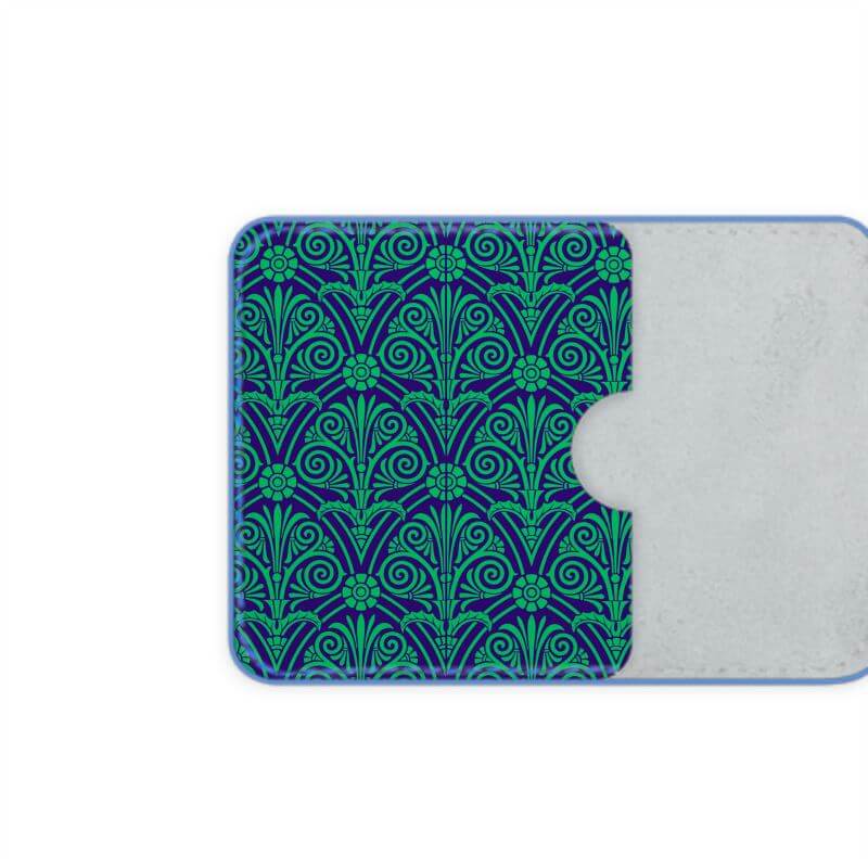 Navy and lime green patterned luxury leather credit card holder