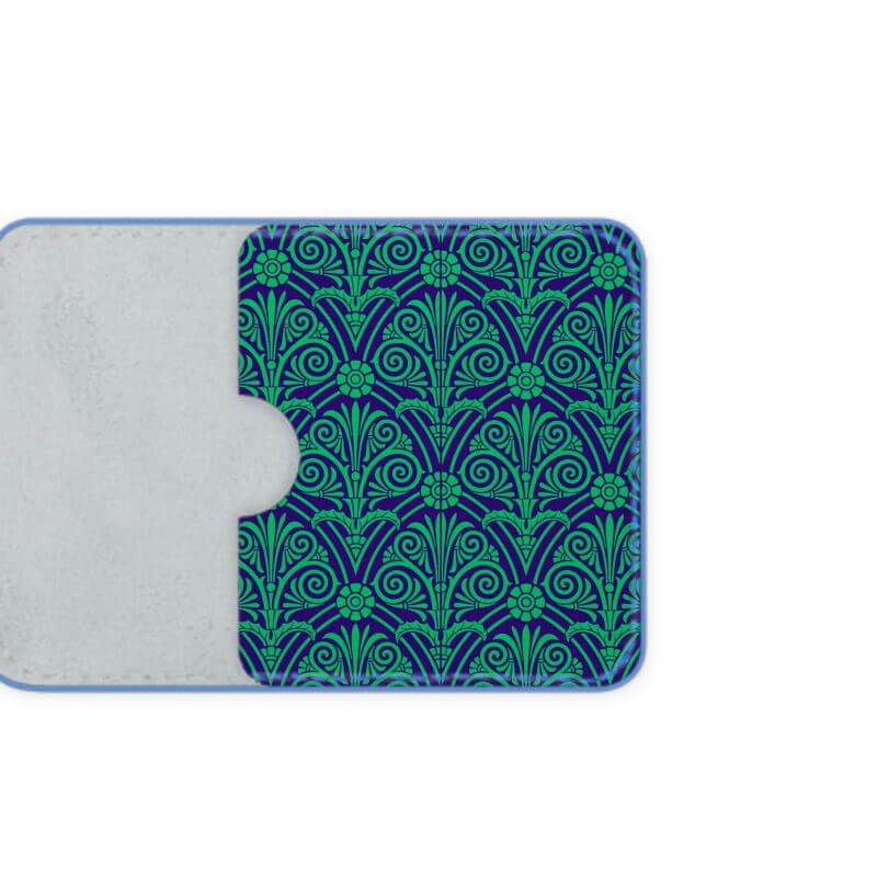 Navy and lime green patterned luxury leather credit card holder