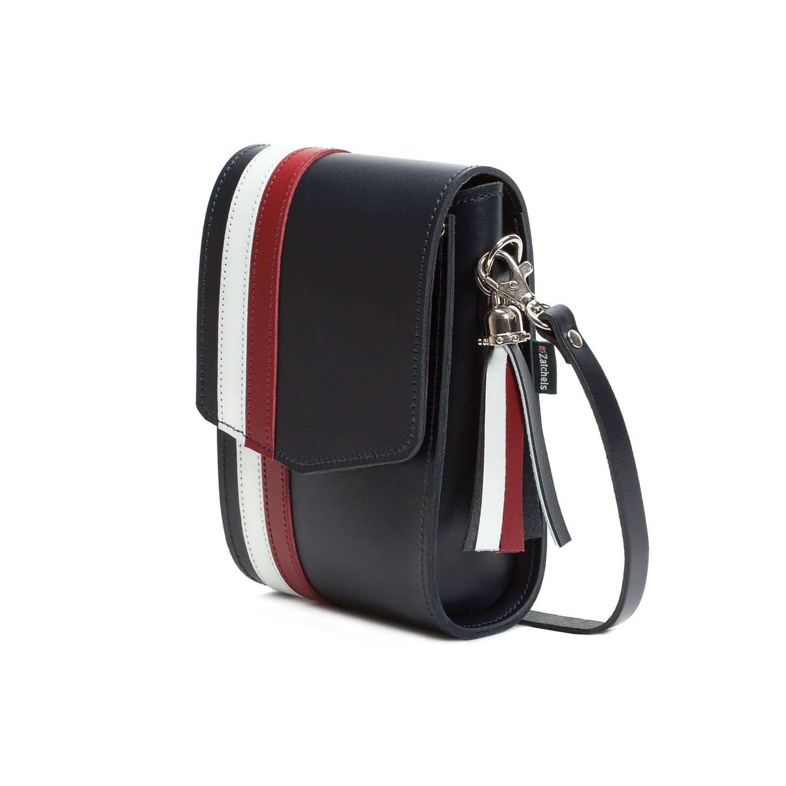 Black Red and White Handmade Leather Festival Phone Bag