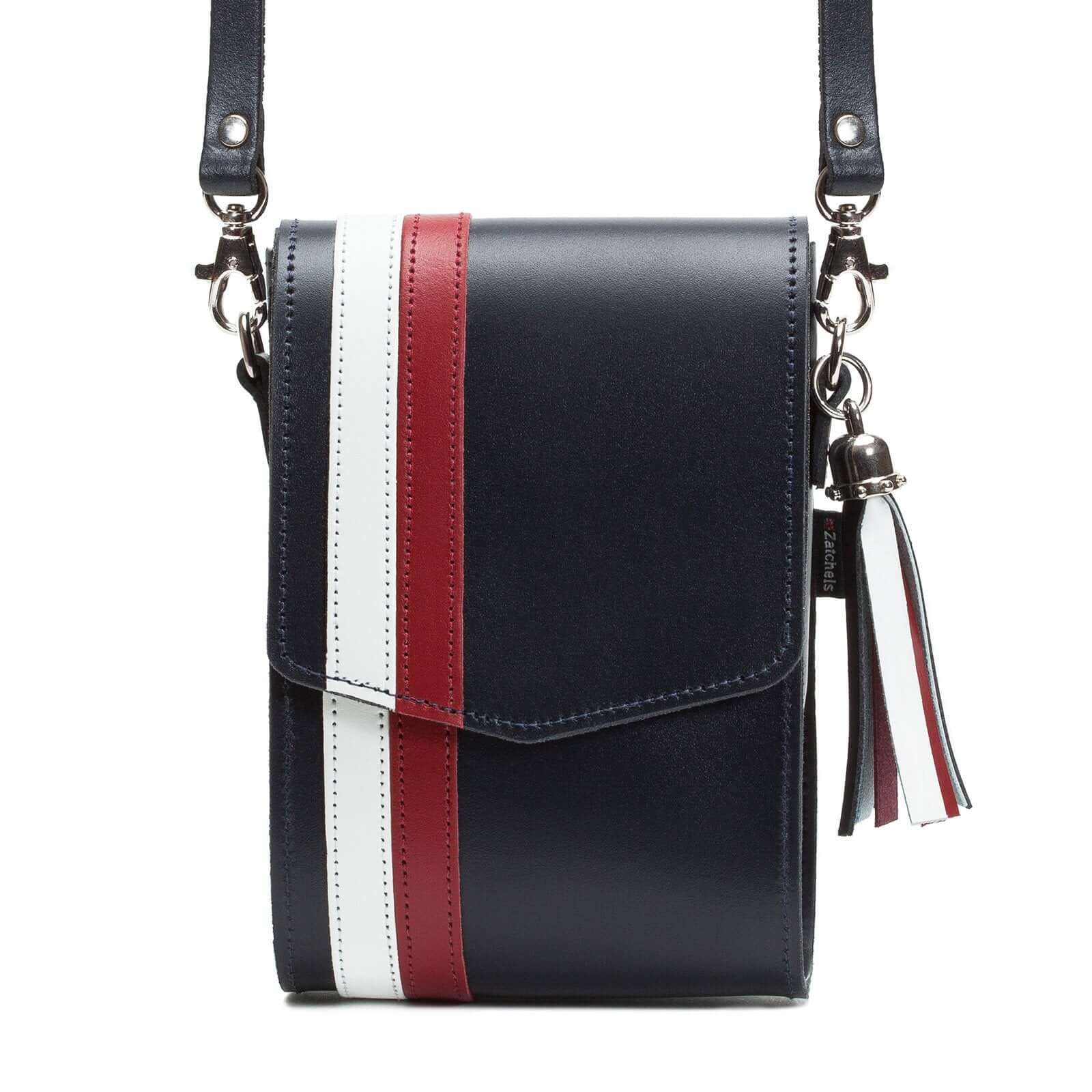 Black Red and White Handmade Leather Festival Phone Bag
