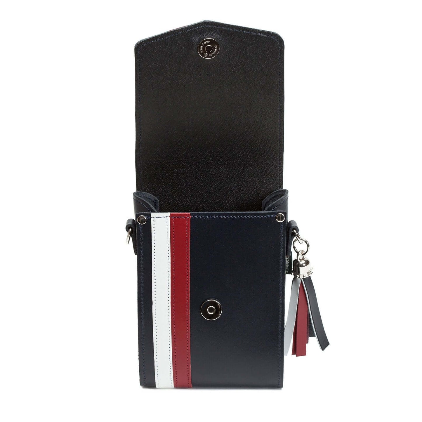 Black Red and White Handmade Leather Festival Phone Bag