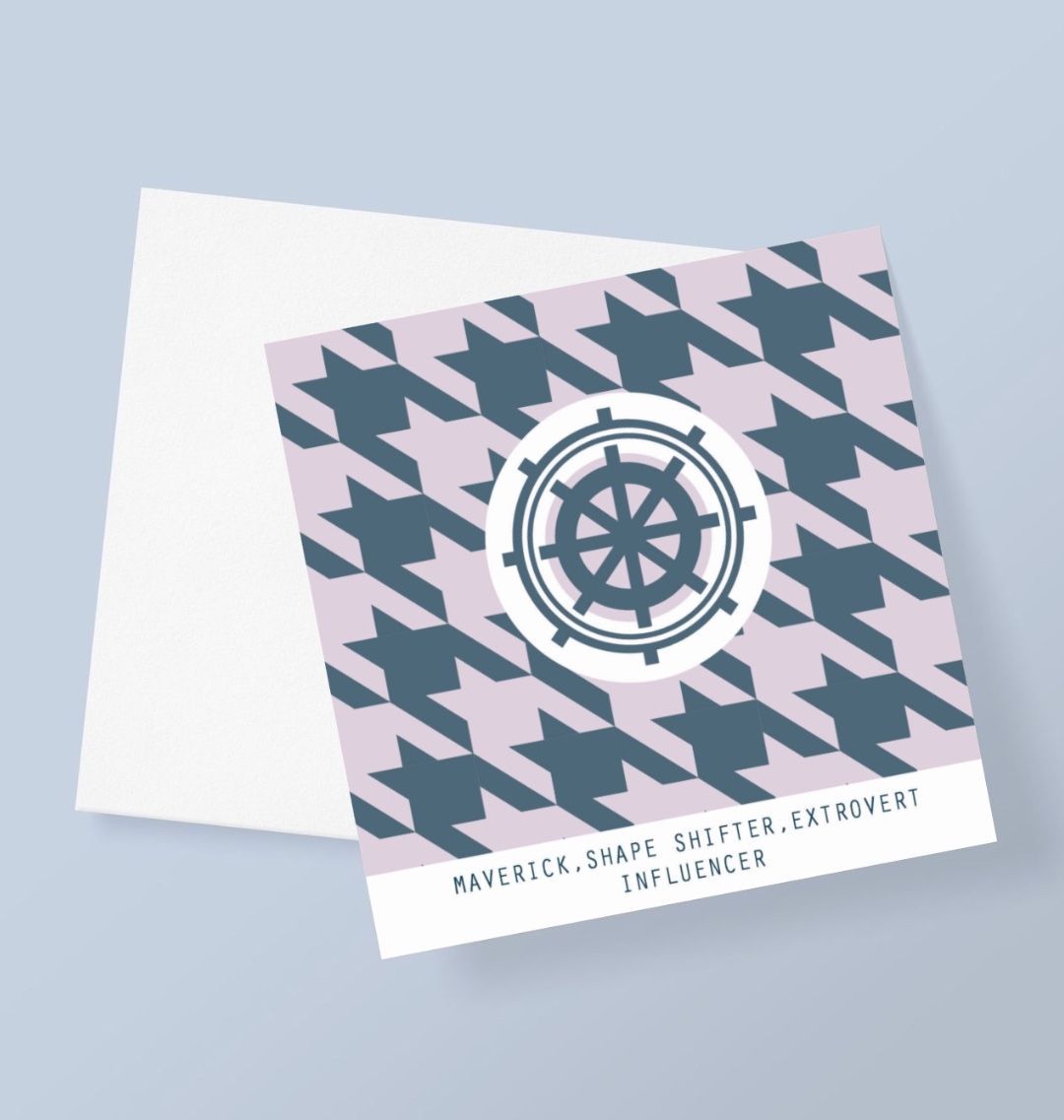 Houndstooth print with Taranis wheel greetings card